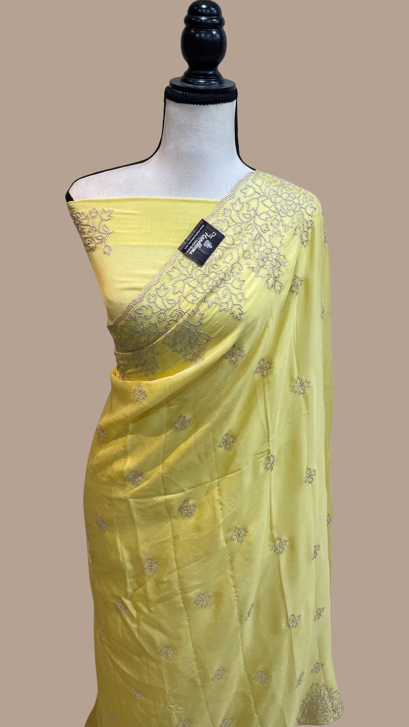 Pure Georgette Chikankari Handloom Banarasi Saree - The Handlooms
