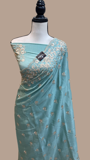 Pure Georgette Chikankari Handloom Banarasi Saree - The Handlooms