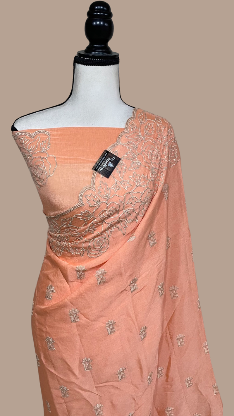 Pure Georgette Chikankari Handloom Banarasi Saree - The Handlooms