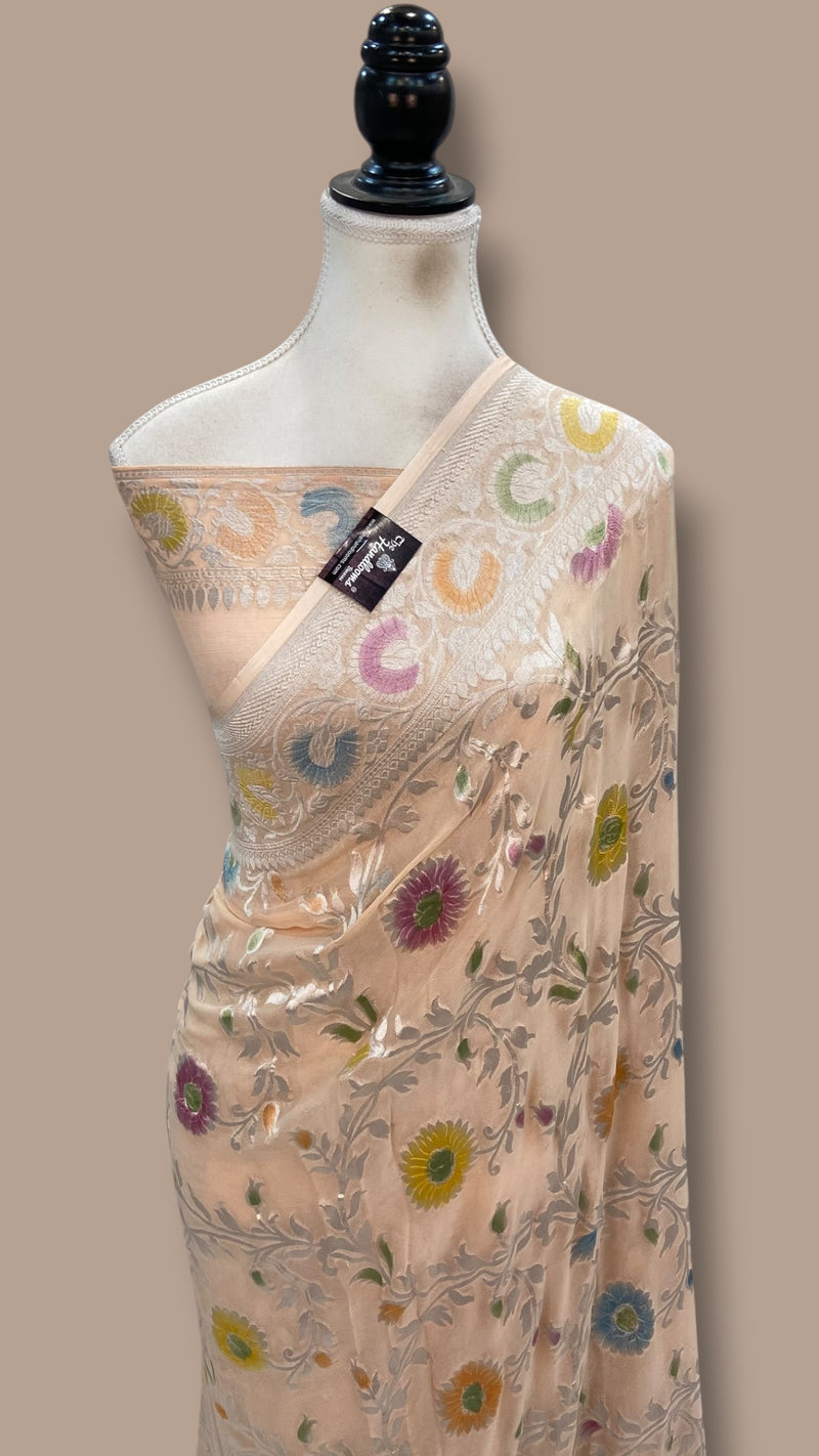 Pure Khaddi Georgette Banarasi Saree - Water Zari - The Handlooms