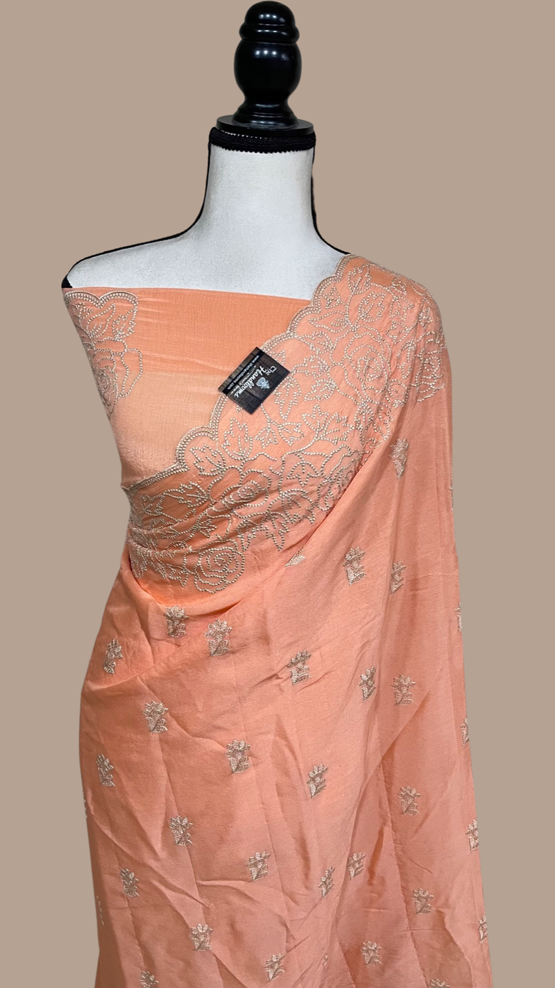 Pure Georgette Chikankari Handloom Banarasi Saree - The Handlooms