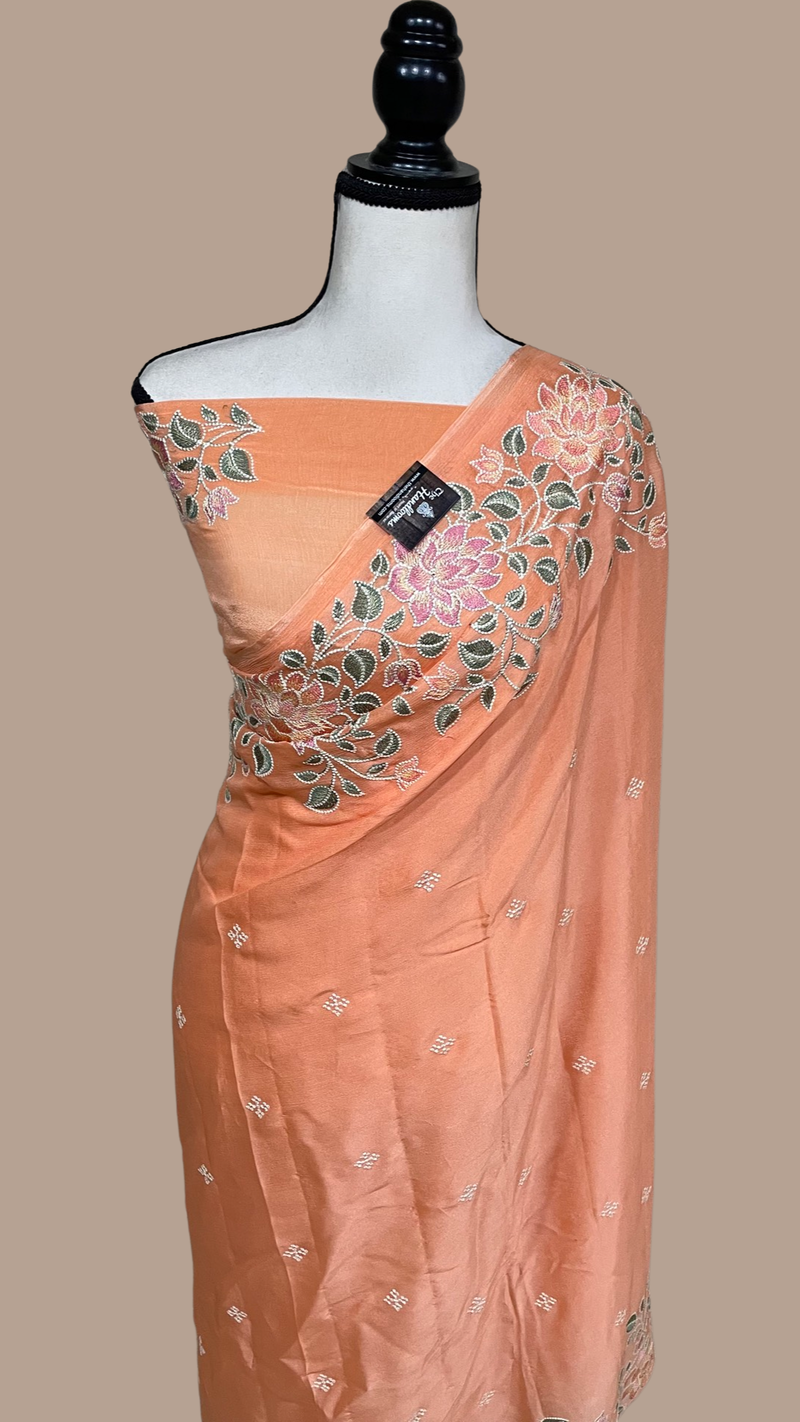 Pure Georgette Chikankari Handloom Banarasi Saree - The Handlooms