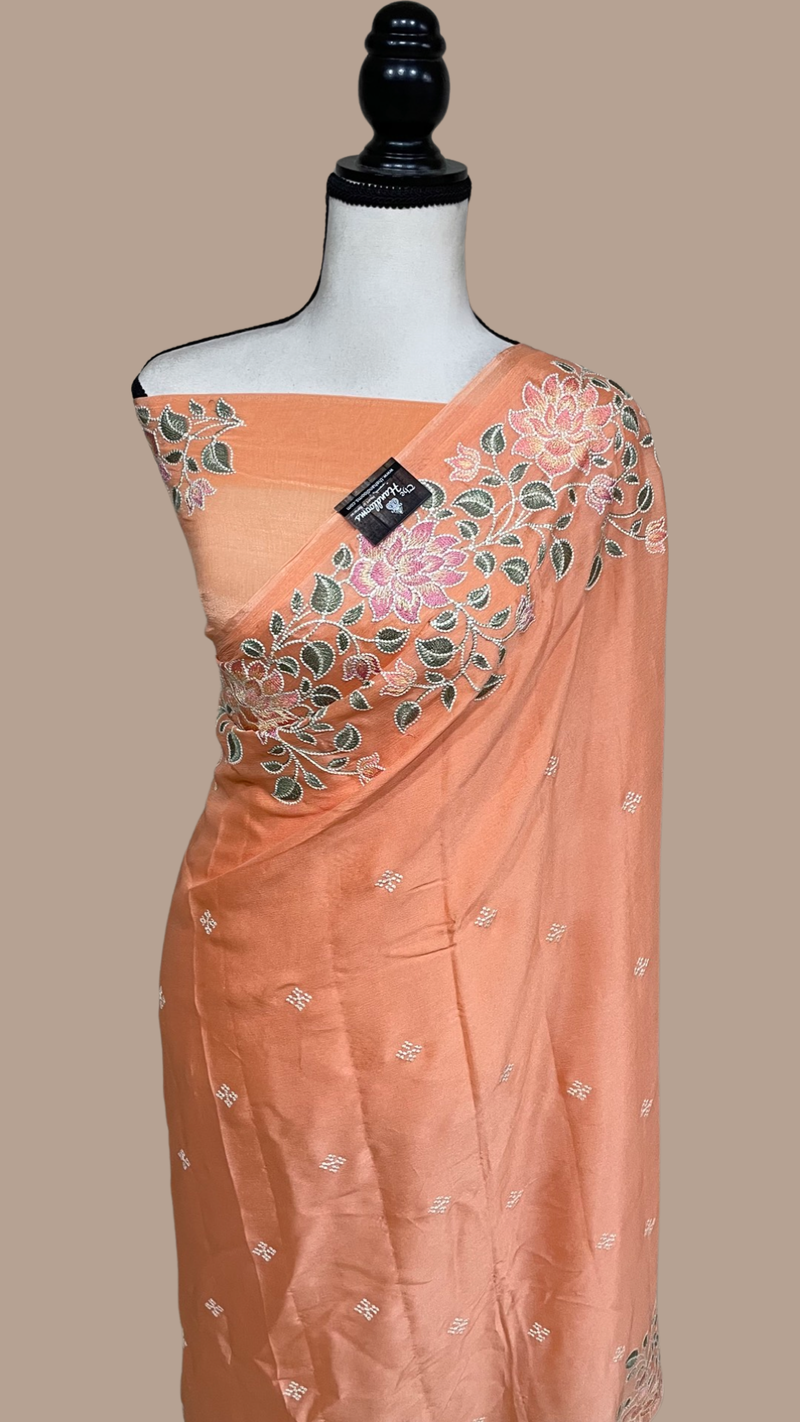 Pure Georgette Chikankari Handloom Banarasi Saree - The Handlooms