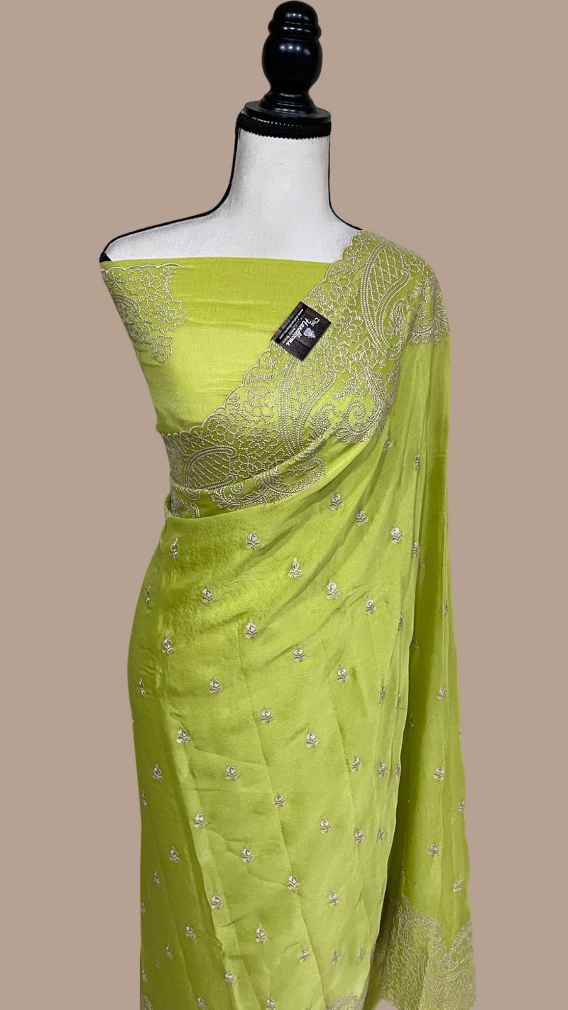Pure Georgette Chikankari Handloom Banarasi Saree - The Handlooms