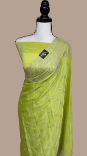Pure Georgette Chikankari Handloom Banarasi Saree - The Handlooms