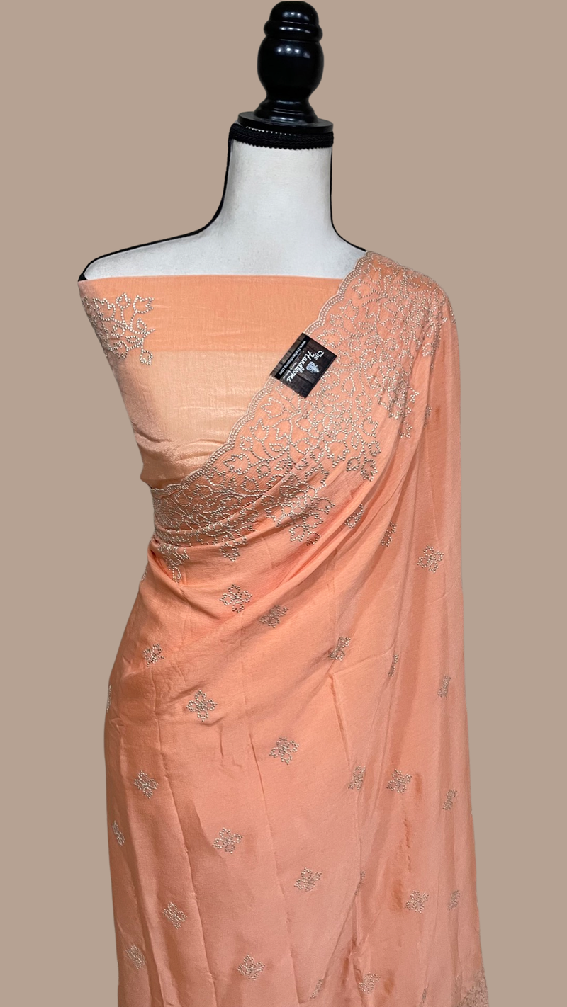 Pure Georgette Chikankari Handloom Banarasi Saree - The Handlooms