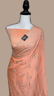 Pure Georgette Chikankari Handloom Banarasi Saree - The Handlooms