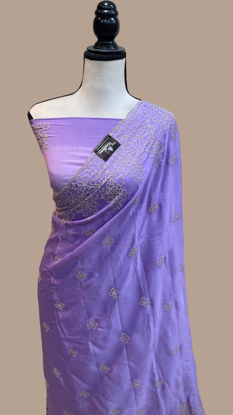 Pure Georgette Chikankari Handloom Banarasi Saree - The Handlooms