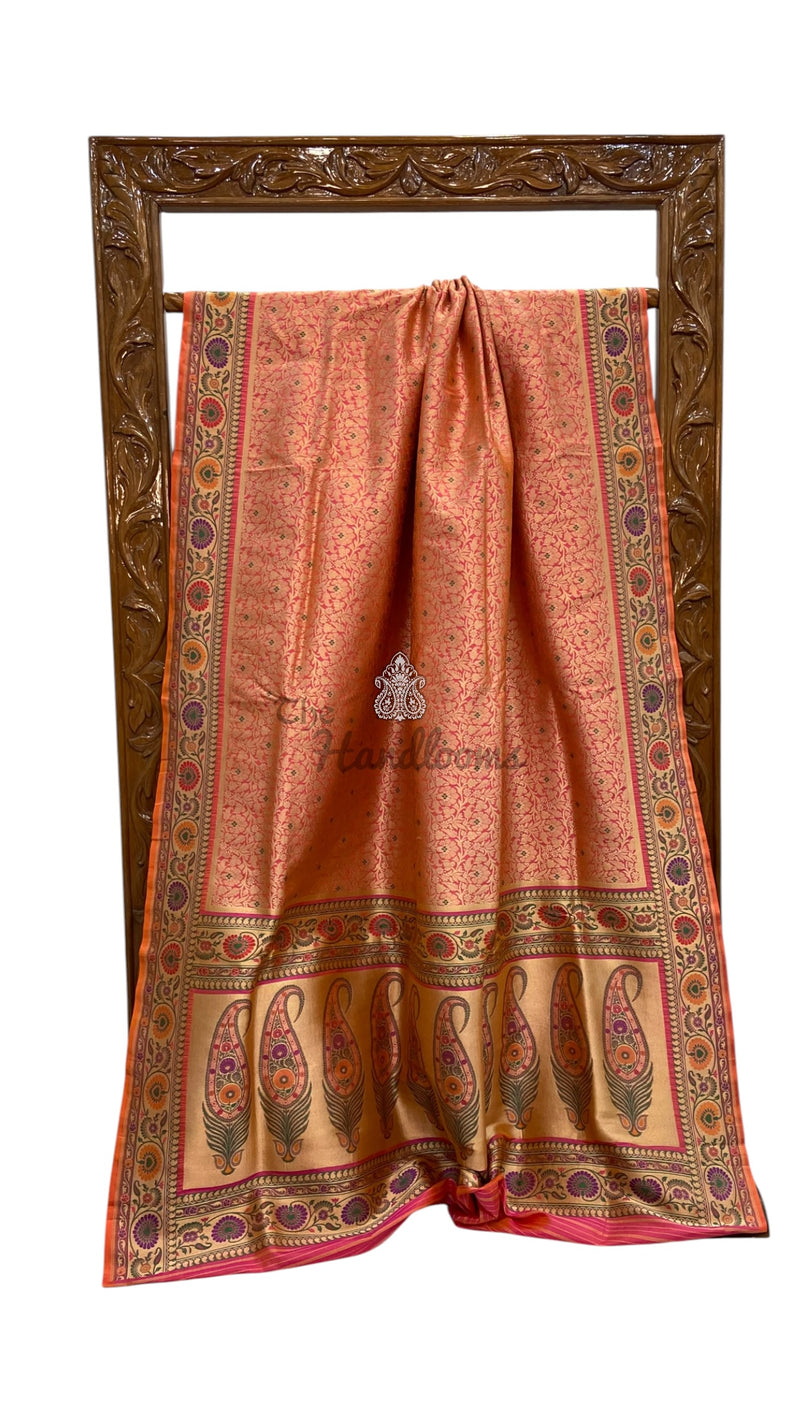 Regal Pure Katan Silk Banarasi Saree – Handwoven Tanchui Brocade With Meenakari - The Handlooms