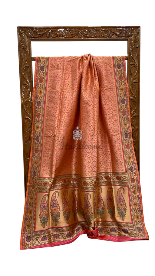 Regal Pure Katan Silk Banarasi Saree – Handwoven Tanchui Brocade With Meenakari - The Handlooms