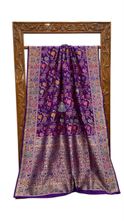 Pure Katan Silk Banarasi Handloom Saree - All Over Jaal Work With Meenakari - The Handlooms