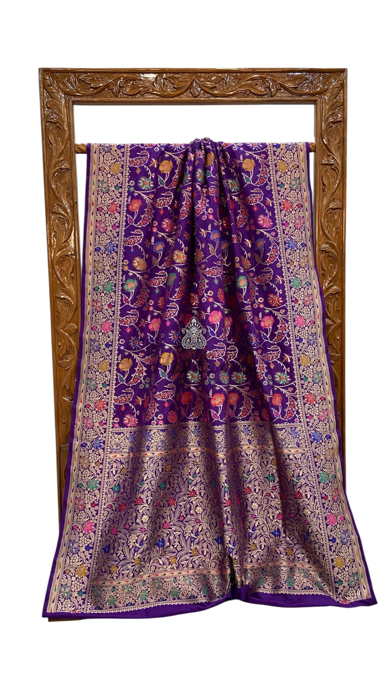 Pure Katan Silk Banarasi Handloom Saree - All Over Jaal Work With Meenakari - The Handlooms