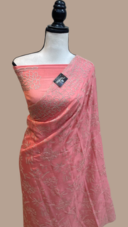 Pure Georgette Chikankari Handloom Banarasi Saree - The Handlooms