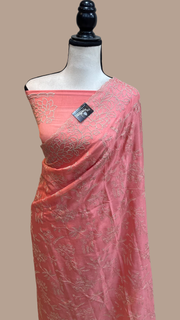 Pure Georgette Chikankari Handloom Banarasi Saree - The Handlooms