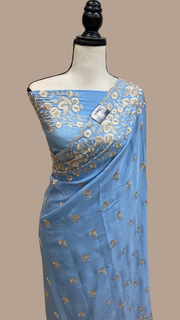 Pure Georgette Chikankari Handloom Banarasi Saree - The Handlooms