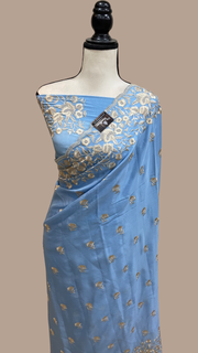 Pure Georgette Chikankari Handloom Banarasi Saree - The Handlooms