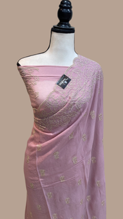 Pure Georgette Chikankari Handloom Banarasi Saree - The Handlooms