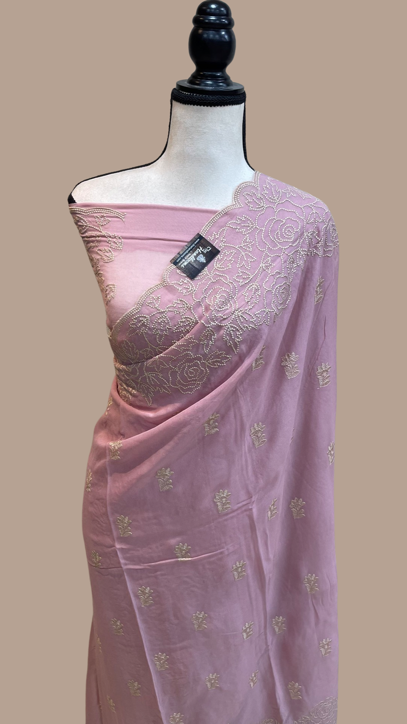 Pure Georgette Chikankari Handloom Banarasi Saree - The Handlooms