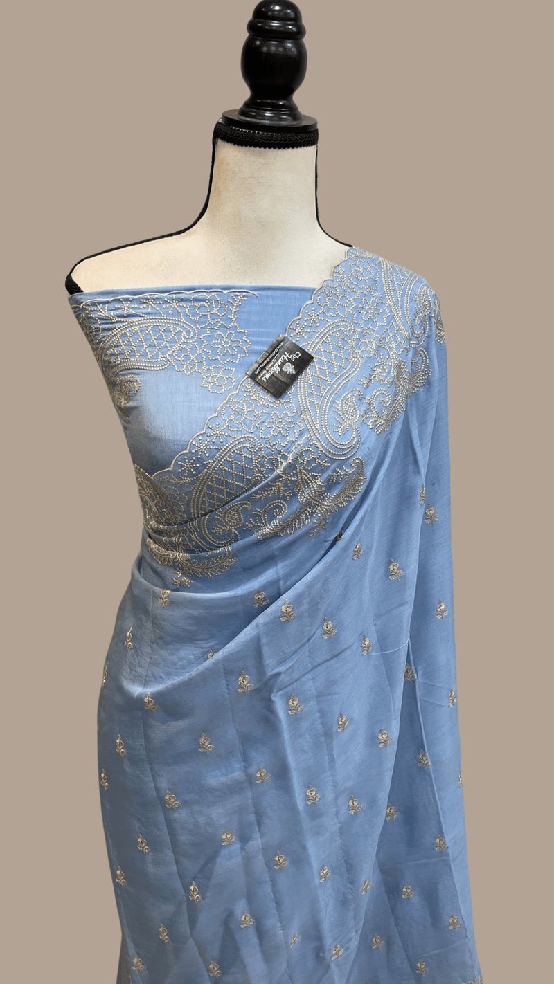 Pure Georgette Chikankari Handloom Banarasi Saree - The Handlooms