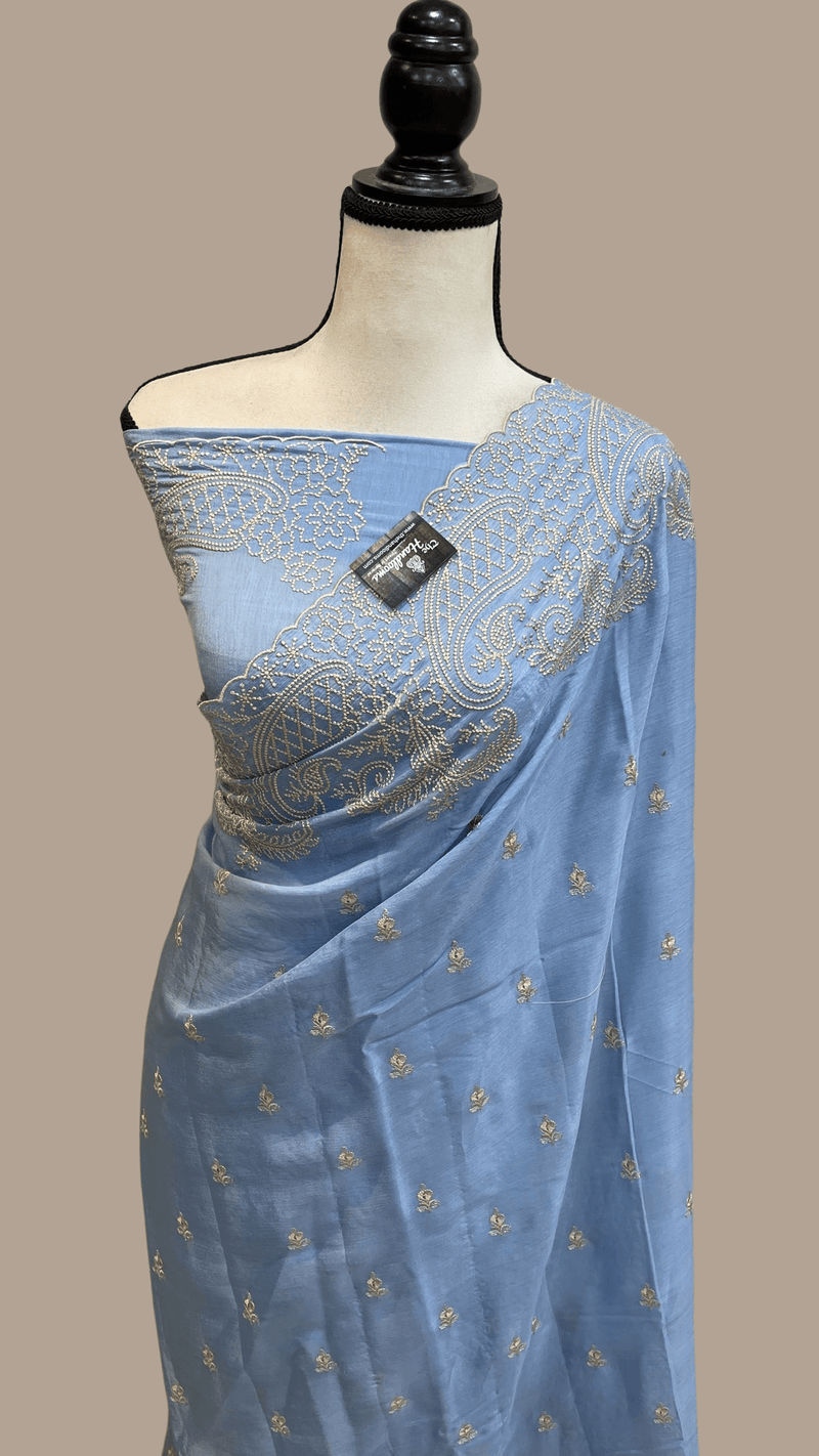 Pure Georgette Chikankari Handloom Banarasi Saree - The Handlooms