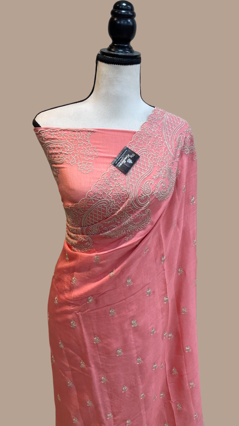 Pure Georgette Chikankari Handloom Banarasi Saree - The Handlooms