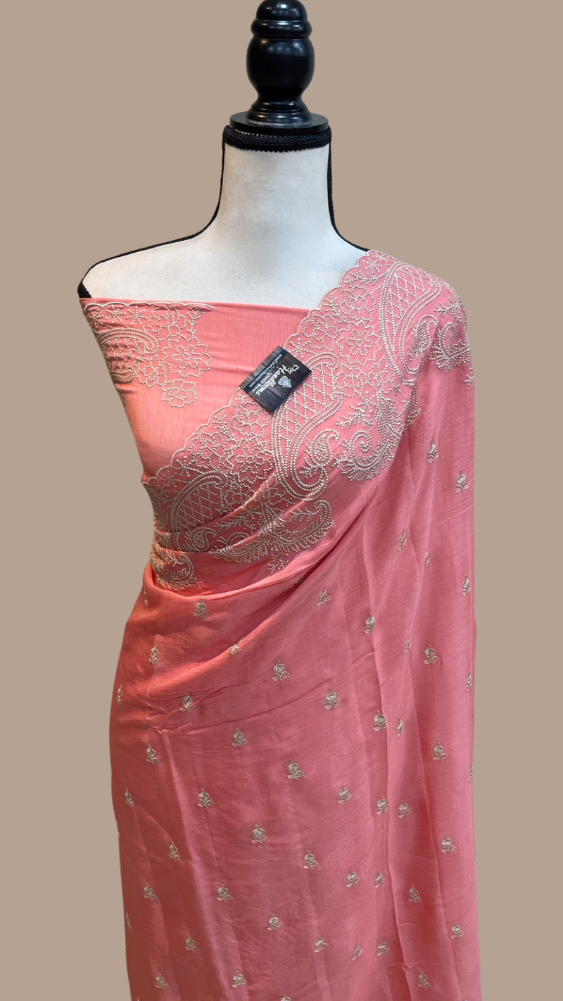 Pure Georgette Chikankari Handloom Banarasi Saree - The Handlooms