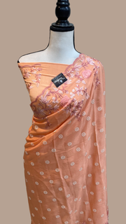 Pure Georgette Chikankari Handloom Banarasi Saree - The Handlooms