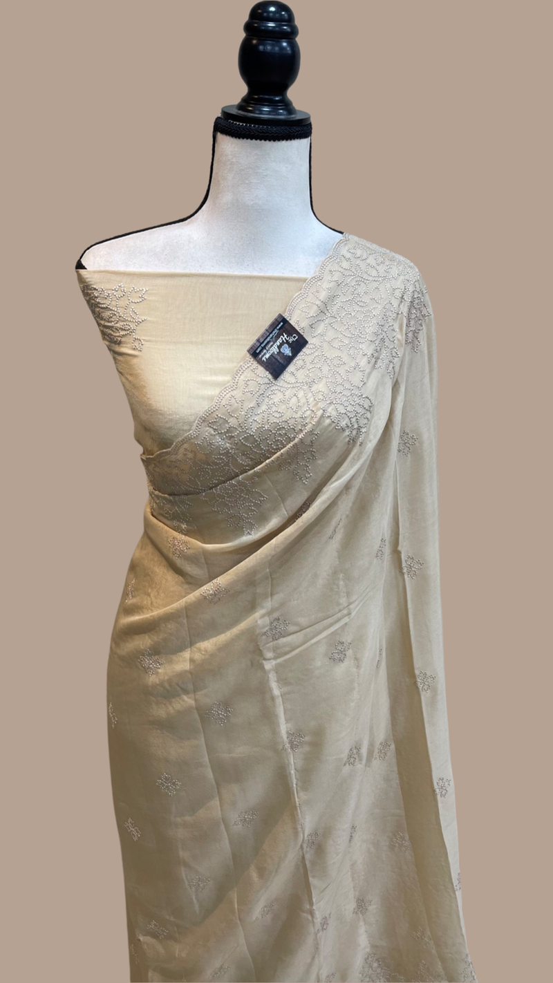 Pure Georgette Chikankari Handloom Banarasi Saree - The Handlooms