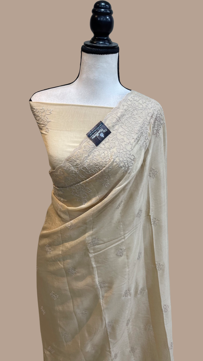 Pure Georgette Chikankari Handloom Banarasi Saree - The Handlooms