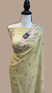 Pure Georgette Chikankari Handloom Banarasi Saree - The Handlooms