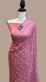 Pure Georgette Chikankari Handloom Banarasi Saree - The Handlooms