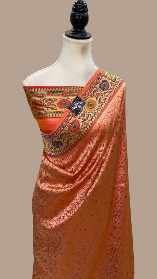 Regal Pure Katan Silk Banarasi Saree – Handwoven Tanchui Brocade With Meenakari - The Handlooms