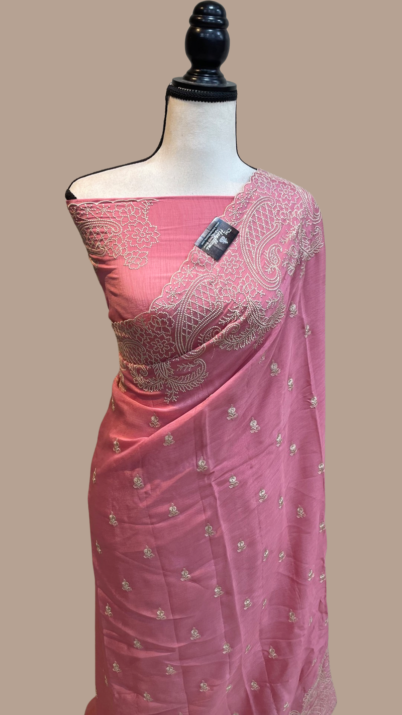 Pure Georgette Chikankari Handloom Banarasi Saree - The Handlooms
