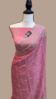 Pure Georgette Chikankari Handloom Banarasi Saree - The Handlooms