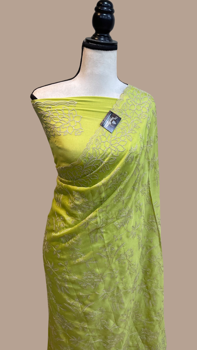 Pure Georgette Chikankari Handloom Banarasi Saree - The Handlooms
