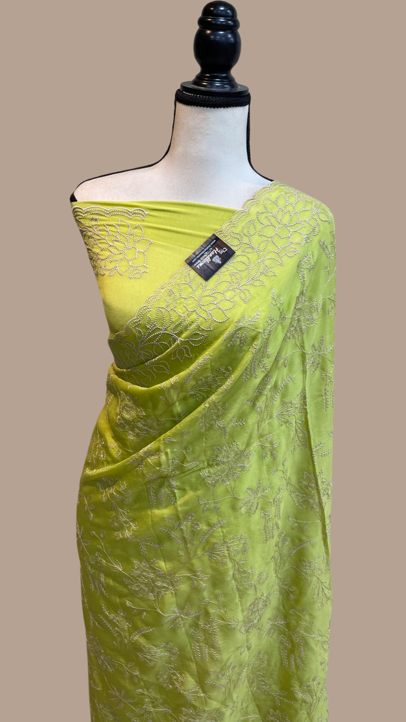 Pure Georgette Chikankari Handloom Banarasi Saree - The Handlooms