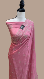Pure Georgette Chikankari Handloom Banarasi Saree - The Handlooms