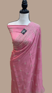Pure Georgette Chikankari Handloom Banarasi Saree - The Handlooms