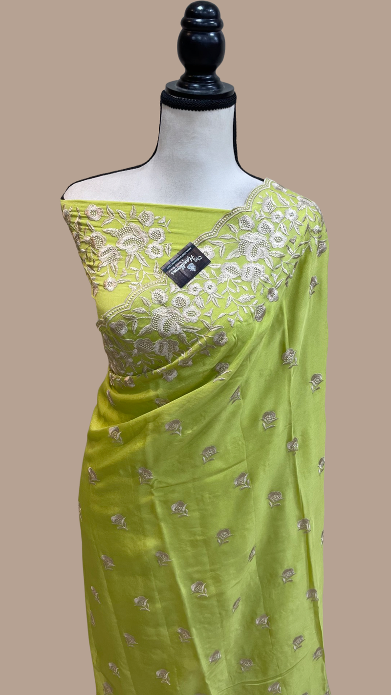 Pure Georgette Chikankari Handloom Banarasi Saree - The Handlooms
