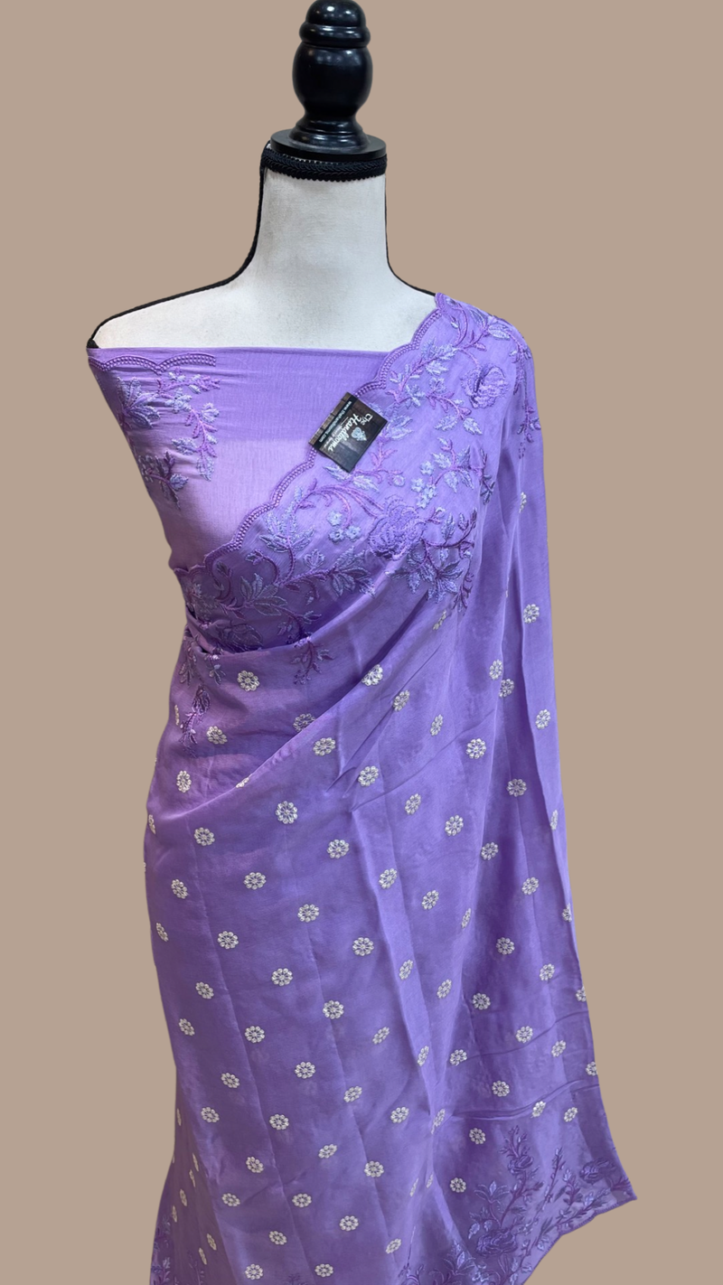 Pure Georgette Chikankari Handloom Banarasi Saree - The Handlooms