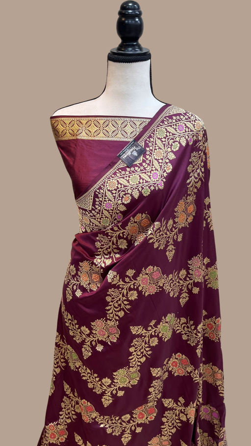 Brown Pure Katan Silk Banarasi Handloom Saree - All over kadiyal Jaal work - The Handlooms
