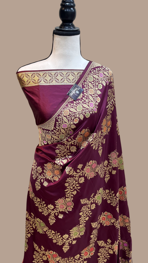 Brown Pure Katan Silk Banarasi Handloom Saree - All over kadiyal Jaal work - The Handlooms