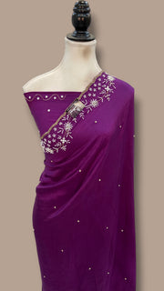 Pure Crepe Silk Handloom Banarasi Saree With Handwork - The Handlooms