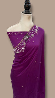 Pure Crepe Silk Handloom Banarasi Saree With Handwork - The Handlooms