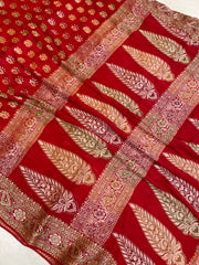 Red Pure Chiffon Khaddi Banarasi Saree - The Handlooms