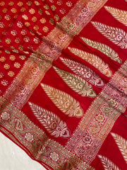 Red Pure Chiffon Khaddi Banarasi Saree - The Handlooms