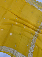 Pure Georgette Dupatta - Yellow silver zari - The Handlooms
