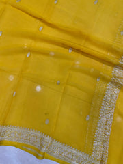 Pure Georgette Dupatta - Yellow silver zari - The Handlooms