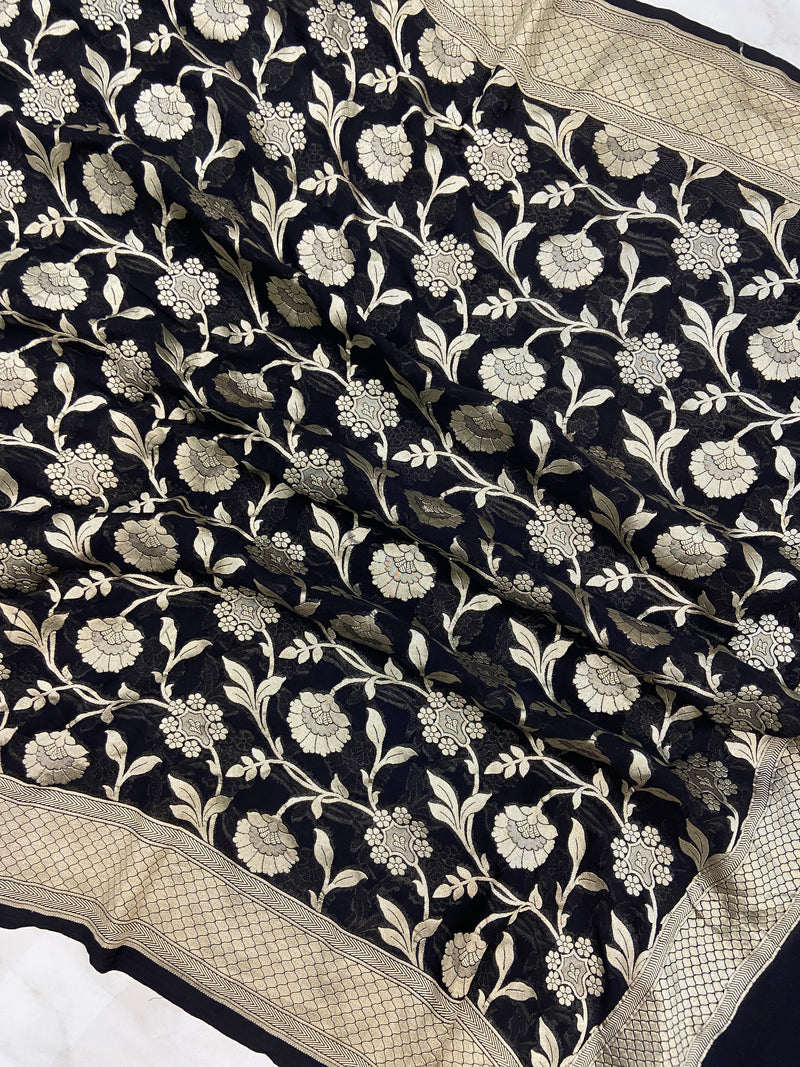 Pure Khaddi Georgette Dupatta - water zari - The Handlooms