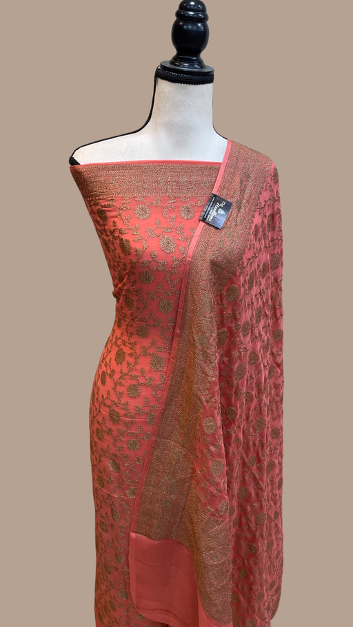 Pure Khaddi Georgette Banarasi Dress material - Antique Zari - The Handlooms
